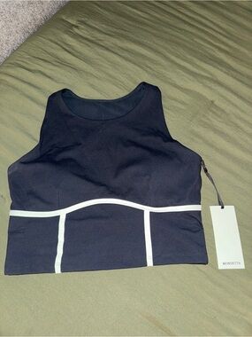 Mondetta Black Crop Sport Tank with White Piping